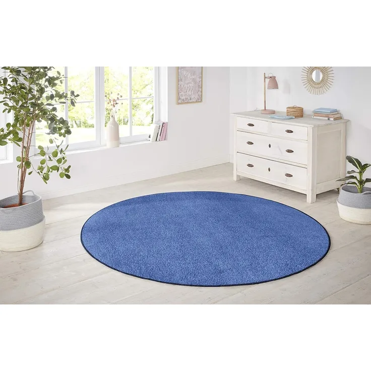 Kurzflor Teppich Nasty, rund - blau - 133 cm Durchmesser