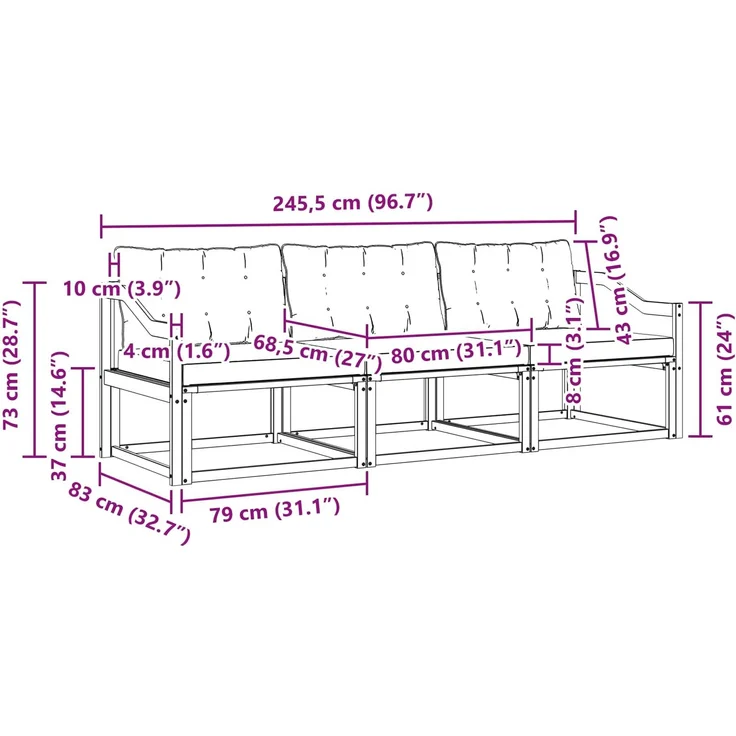 vidaXL Outdoor-Sofagarnitur 3 stk. 3-Sitzer Natur und Beige 3369156 – Bild 9