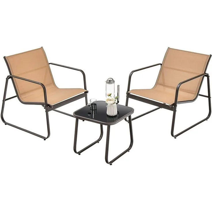 COSTWAY Balkonset Sitzgruppe Gartenmöbel, mit 2 Stühle & Tisch