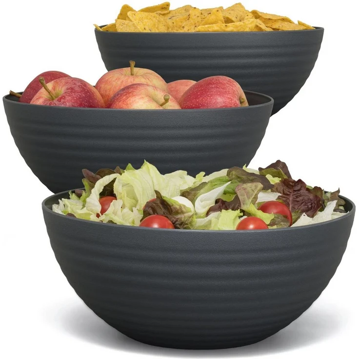 Hausfelder Servierschüssel Salatschüssel Set Schüsseln für Salat, Chips, Obst in Schwarz, Kunststoff, (3er Set, 3-tlg), spülmaschinengeeignet, BPA-frei, bruchfest, Wellen-Design – Bild 2