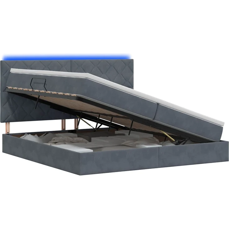 vidaXL LED-Speicherbett mit Matratze Dunkelgrau 200 x 200 cm Samt 3460213 – Bild 2