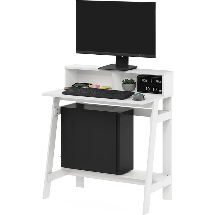 Furinno Simplistic 81,3 cm Computertisch mit Aufsatz und Ablage, Weiß | Zeichentisch, Schreibtisch, für Homeoffice, Schlafzimmer, Arbeitszimmer und Studentenwohnheim