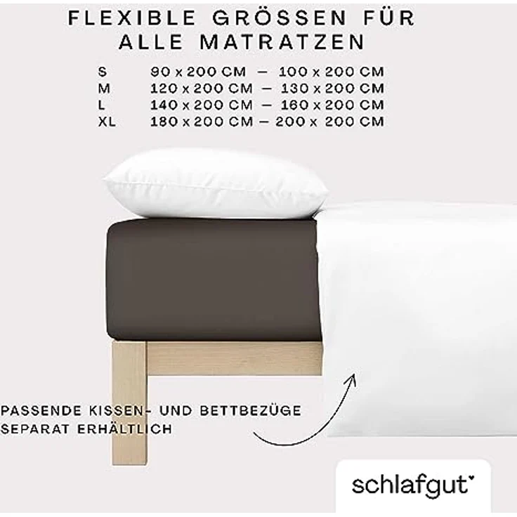 Schlafgut 'Casual' Spannbettlaken, für Matratzen bis 25 cm Höhe, 100% Bio-Baumwolle, Sand Deep, L 140x200 cm - 160x200 cm – Bild 5