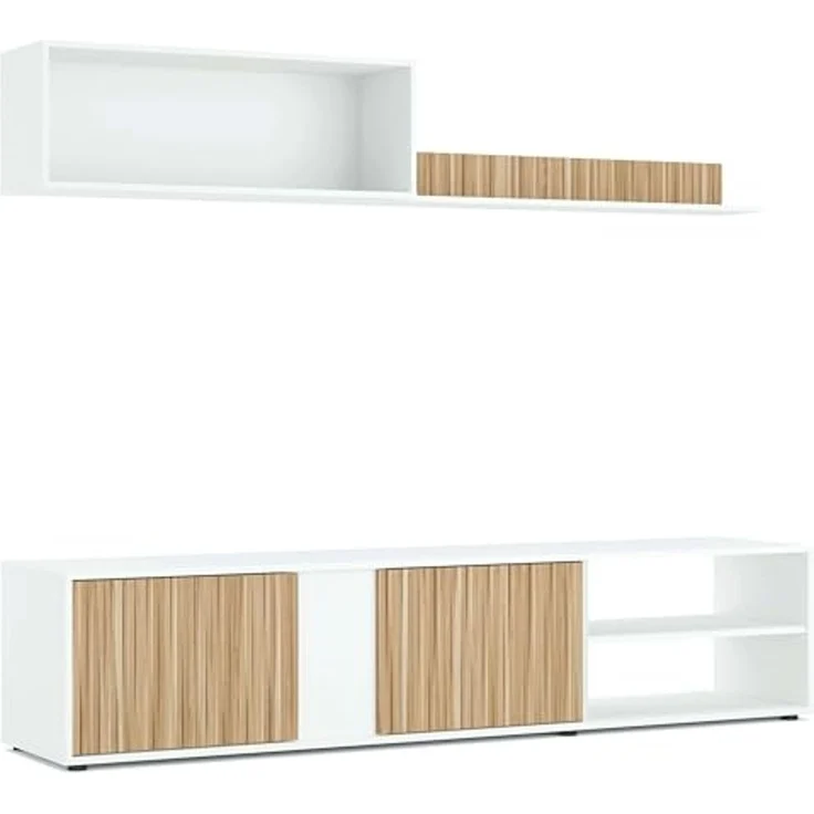Habitdesign, Wohnzimmermöbel Set, Moderne Wohnwand mit TV-Schrank, Flexibler Montage rechts oder Links, in Artik weiß und Naturholz-Optik, Maße: 180 x 40 x 33 cm (B x H x T), Modell Ecco – Bild 7
