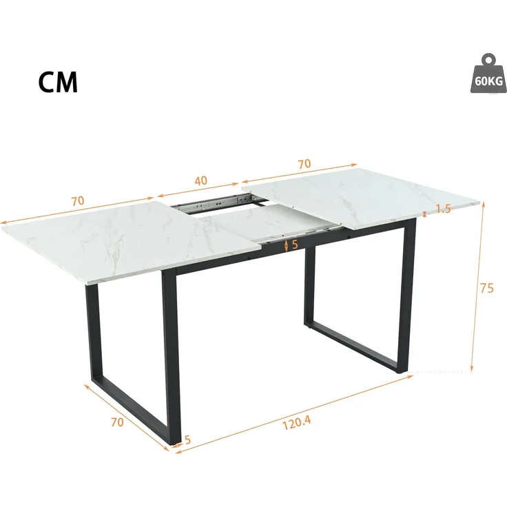 Essgruppe 140/180x80x75 cm mit 4 Stühlen – klappbarer Esstisch aus MDF in Weiß – Bild 8