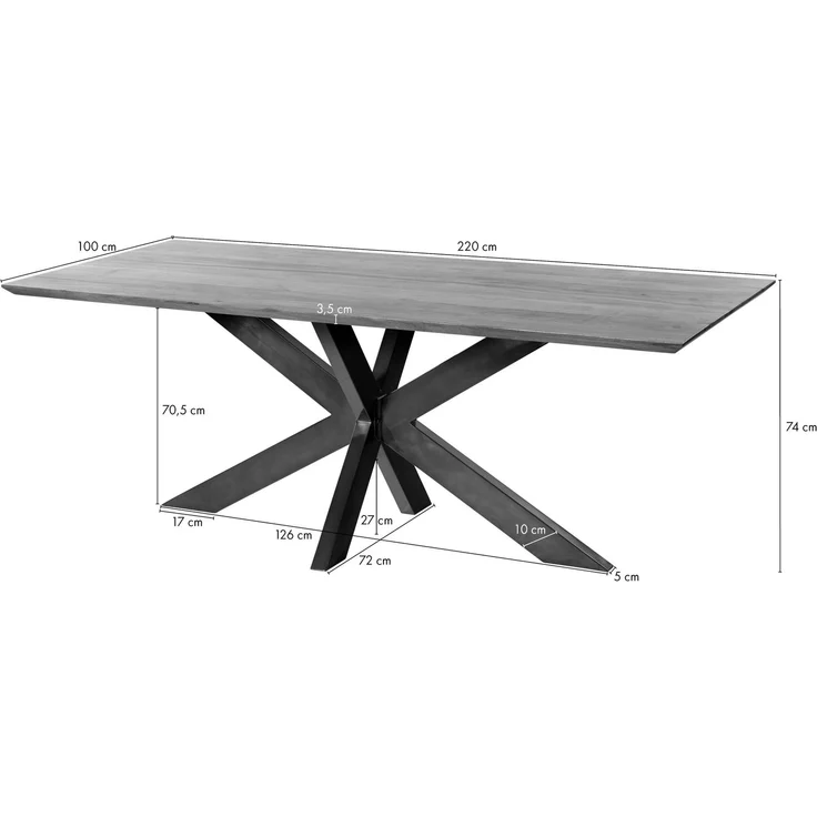 Esstisch Akazie 220x100x74 natur lackiert / Epoxid schwarz, Kreuzgestell silber matt EPOXY – Bild 8