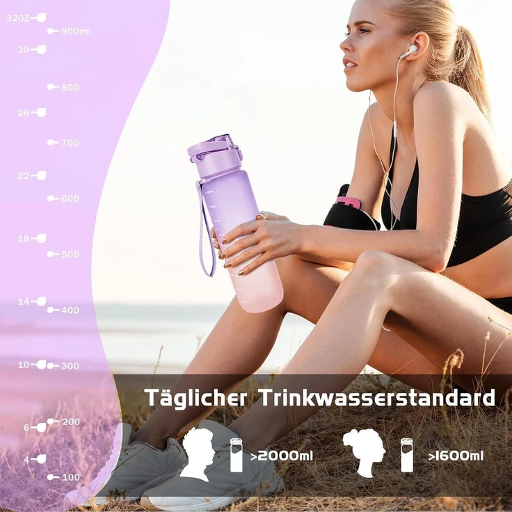 AOPREL Trinkflasche 1l BPA-frei Tritan Kohlensäure geeignet lila rosa体Verlauf – Bild 5