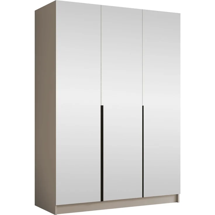 Mirjan24 'Cikzori' Kleiderschrank mit Einlegeböden und Kleiderstange, 3-türig, Laminatplatte, 215 x 58 x 150 cm, Cashmere / Schwarz, mit Spiegelfront – Bild 1