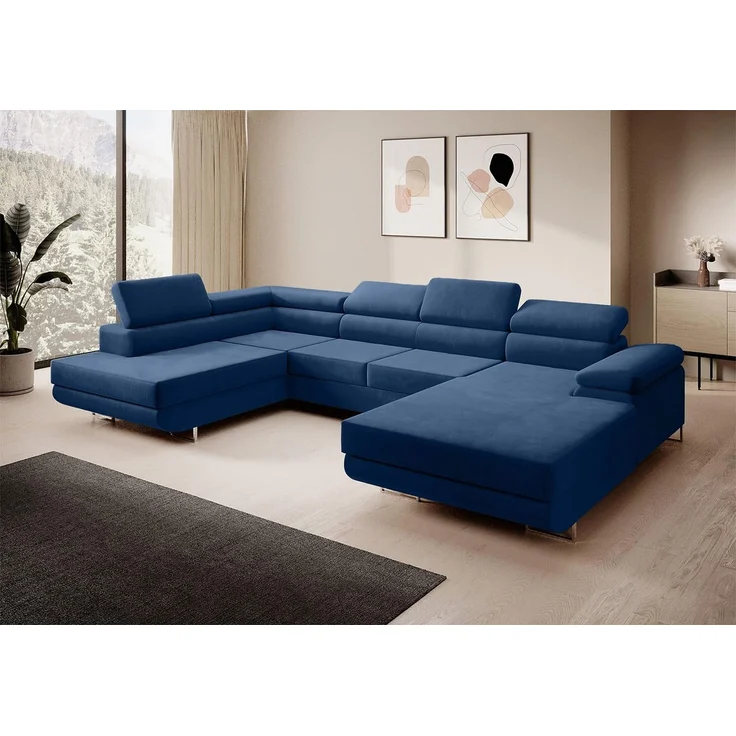 Ecksofa MARGO U- Form, moderne Couch mit Schlaffunktion, verstellbare Kopfstützen, zwei Bettkästen, große Polstercouch – Kronos 09, 72 x 203 x 347 cm – Bild 1
