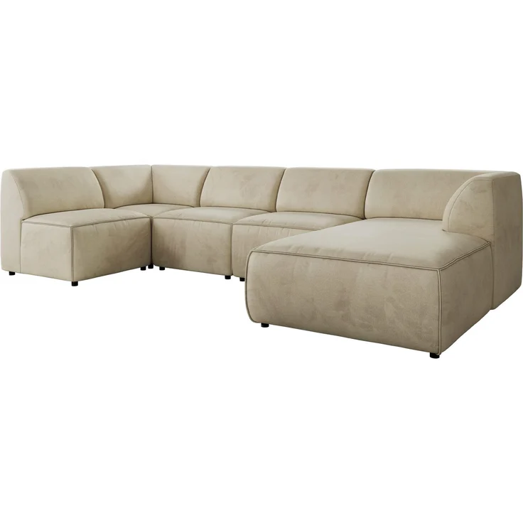Modulares XXL-Ecksofa MODARO 5M, U-Form, Wohnlandschaft, 5-teilig, freistehend, Wohnzimmer Couch, HR-Schaumstoff - Beige Velvet - Rechts – Bild 7