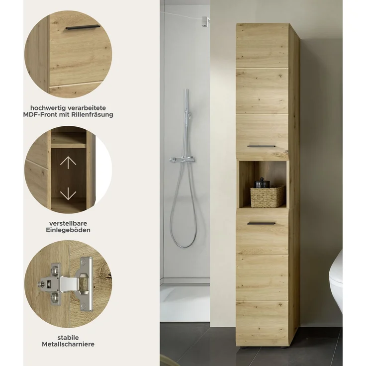 Hochschrank (B/H/T: 30x185x30 cm) in Artisan Oak Nachbildung und Artisan Oak Nachbildung – Bild 7