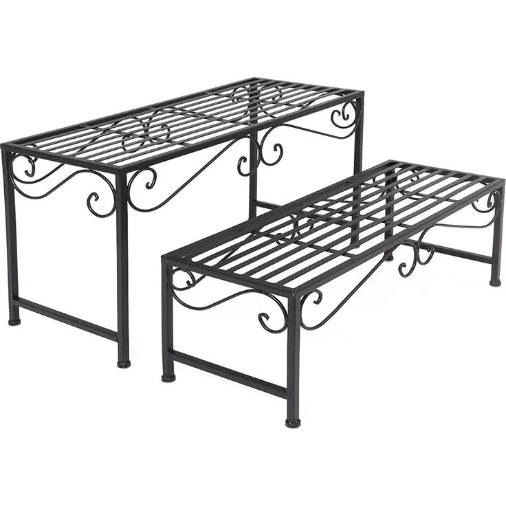 2x Blumenbank "Ranken" aus Metall, schwarz, Blumentisch, Beistelltisch, Pflanzenständer
