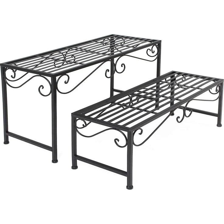 2x Blumenbank "Ranken" aus Metall, schwarz, Blumentisch, Beistelltisch, Pflanzenständer – Bild 1