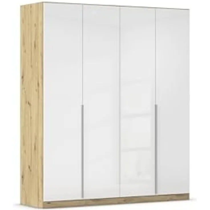Rauch Möbel Alabama, Kleiderschrank für Schlafzimmer, Kinderzimmer, Wohnzimmer, Garderobe, Flur, 4-türig, mit Zubehör Basic, Farbe Weiß Hochglanz/Eiche Artisan, Holz, Breite 181 cm
