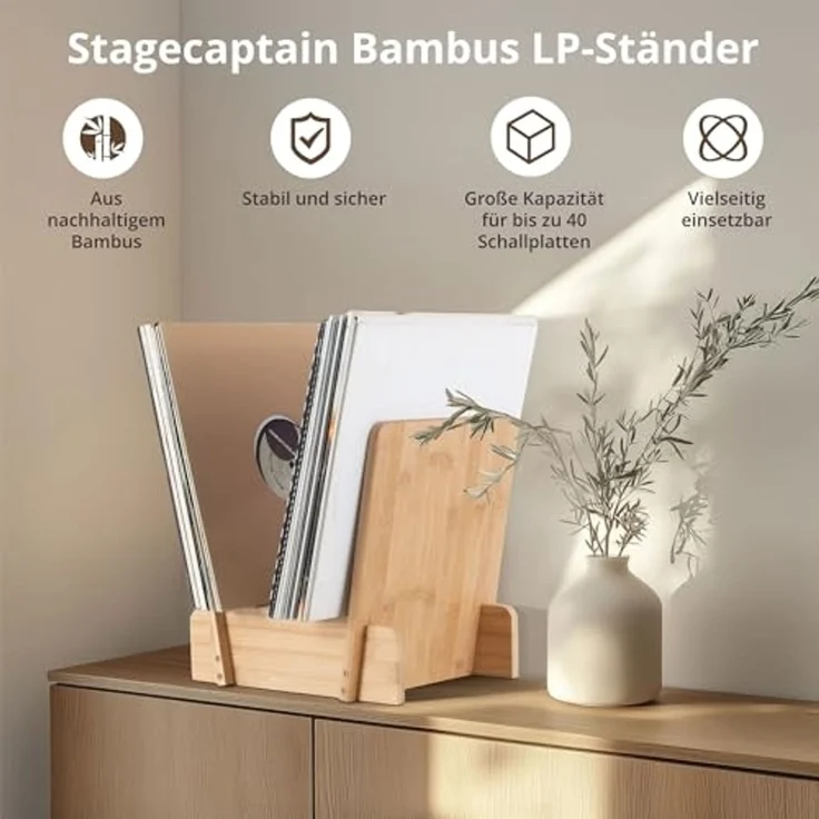 Stagecaptain Aufbewahrungsbox LPSB-40 Bambus LP-Ständer Regal für Schallplatten und mehr (inklusive Schrauben für den Zusammenbau), Platz für bis zu 40 12"-LPs – Bild 2