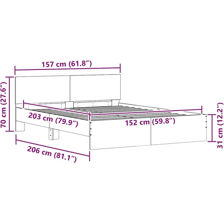 vidaXL Bettgestell mit Kopfteil Sonoma 152 x 203 cm Holzwerkstoff 3402861 – Bild 10