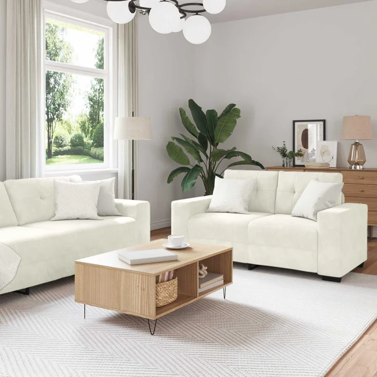 vidaXL Sofa Set 3 stk. 6-Sitzer Creme 221 x 78 x 80 cm Samt 3324647 – Bild 1