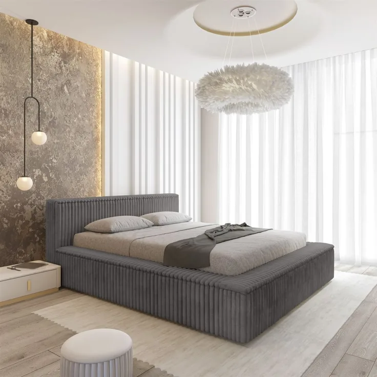 Polsterbett Doppelbett TULSA 180x200cm in Stoff Vito Grau