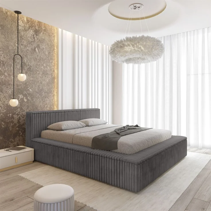Polsterbett Doppelbett TULSA 180x200cm in Stoff Vito Grau – Bild 1