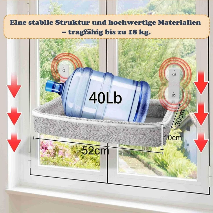 SURFOU Katzen-Hängematte Katzenfensterliege Katzen hängematte mit Saugnäpfen Fenster Katzenbett, Katzenmöbel, Katzen Kletterwand, Hängematte Katze, 30*52*10cm, mit 4 stabilen Saugnäpfen. tragkraft bis 18 kg, abnehmbar – Bild 3