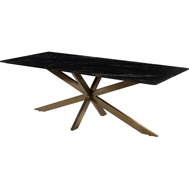 Esstisch 180x100x76 Marmor schwarz / Kreuzgestell Eisen Antik Messing BARCELONA #401