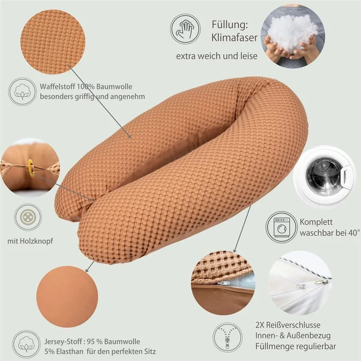 sei Design XXL Stillkissen ergonomisch 190x30, Schwangerschaftskissen Seitenschläferkissen Komfortkissen Erwachsene, Stillkissen-Bezug aus Jersey und Waffelstoff, Pregnancy Pillow Baby – Bild 2