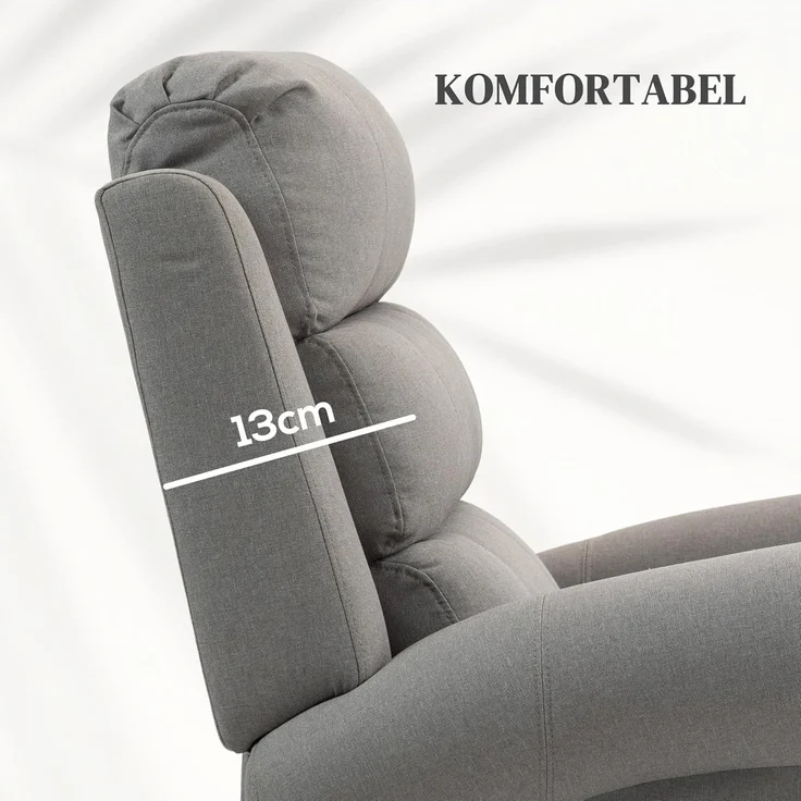 HOMCOM Massagesessel Sessel mit Aufstehhilfe, Fernsehsessel mit Leinenoptik (Relaxsessel, 1-St, Kinosessel), bis 150 kg belastbar, Hellgrau – Bild 3