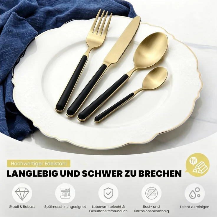 HOMELUX Besteck-Set 24tlg Besteck set,elegante Stilsicherer Optik,ergonomisch,Gold (24-tlg), 6 Personen, Edelstahl, Edelstahl,Titan-Beschichtung,Matt poliert,hochwertiger Besteckkasten – Bild 3
