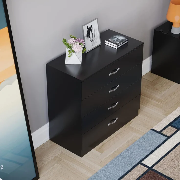 Vida Designs Kommode, schwarz, 4 Schubladen mit Metallgriffen und -schienen, einzigartige Schubladenunterstützung gegen Verbiegen, Schlafzimmer-Möbel Riano, 72 x 75 x 36 cm – Bild 8