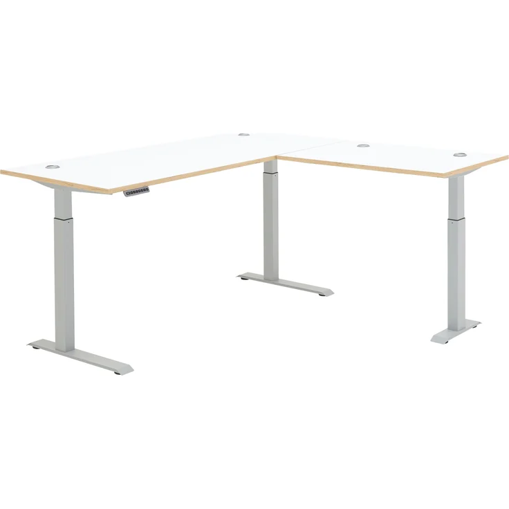 Eckschreibtisch >Memphis< höhenverstellbar, weiß / Artisan / silber - 185x64/129x177 (BxHxT) – Bild 3