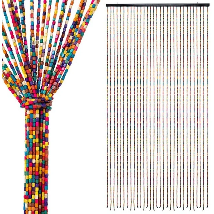 Spetebo Perlenvorhang Dekorativer Türvorhang im Retro Stil mit 31 Strängen 180x90 cm (1 St), Hakenaufhängung, halbtransparent, Holz, Holzperlenvorhang im Boho Chic Design – Bild 4