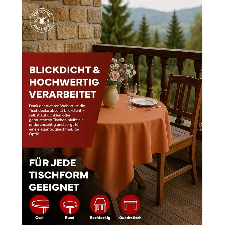 texpot Tischdecke 130x260 cm Terrakotta Leinenoptik Lotuseffekt Fleckschutz Bügelfrei Tischtuch – Bild 6