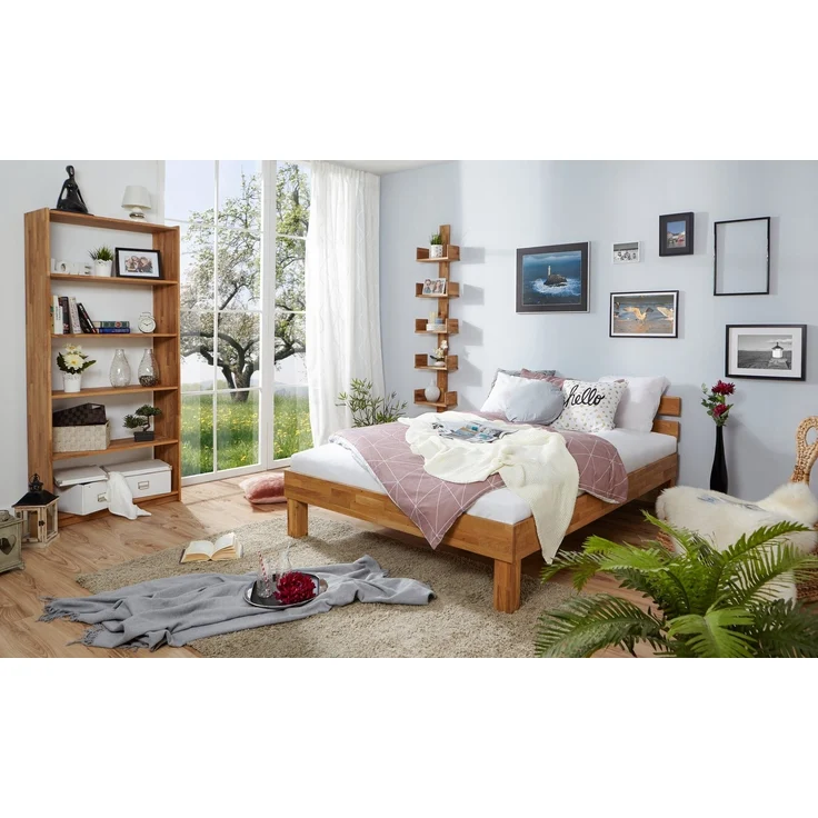 Ticaa Bettgestell Eiche Bett "Luis" massiv Einzelbett Futonbett – Bild 1