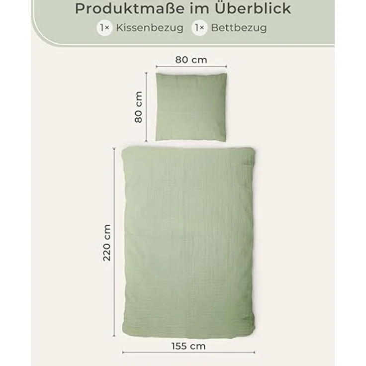 Laynenburg Bettwäsche Musselin aus 100% Baumwolle in 135x200 oder 155x220 cm, atmungsaktiv & bügelfrei – 3 lagig mit Reißverschluss & Haltebändern – Bild 4