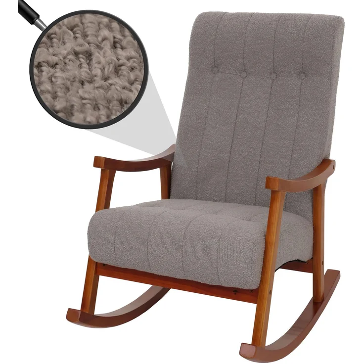 Schaukelstuhl HWC-K10, Relaxsessel, Holz FSC® Stoff/Textil Bouclé (450g/m²) ~ grau, Gestell Walnuss-Optik – Bild 1