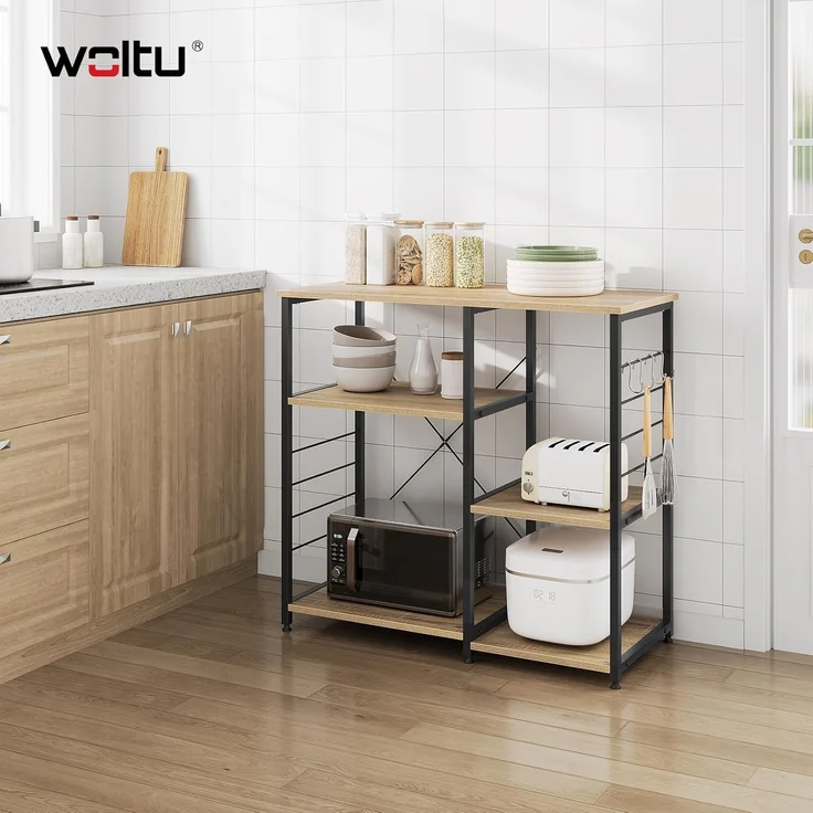 Woltu Küchenregal, 1-tlg, Standregal aus Metall & Holz mit 5 Ablageflächen – Bild 2