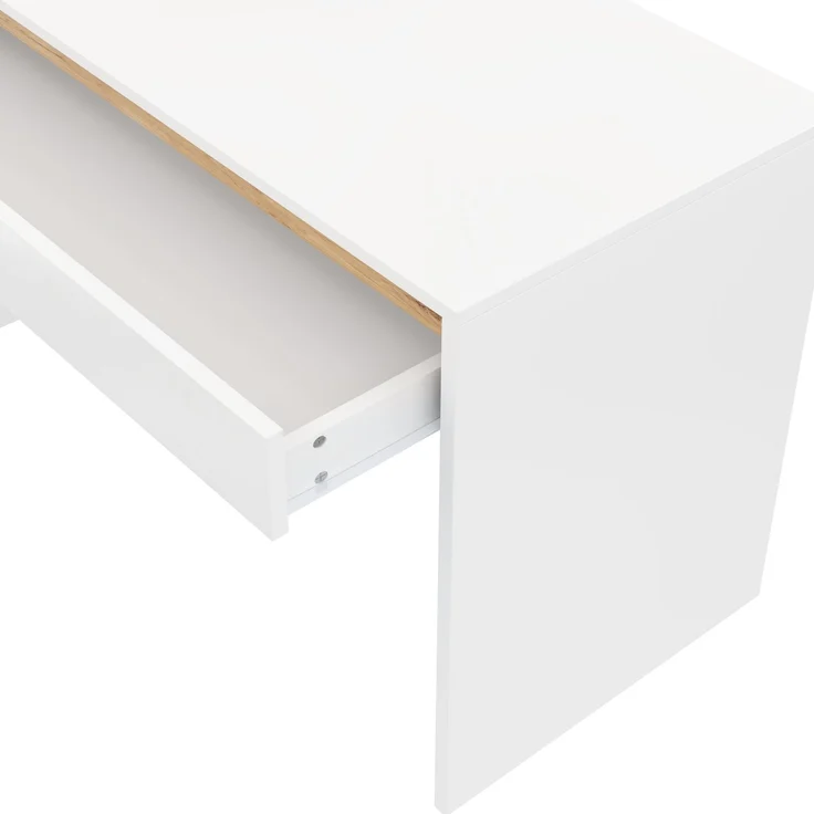 ZUBALIYA Schreibtisch 140x50 cm mit 5 Schubladen, Weiß/Eiche-Optik, Moderner Computertisch mit extra großer Arbeitsfläche, Schminktisch mit Stauraum, Bürotisch für Homeoffice, Schlafzimmer und Arbeitszimmer – Bild 12