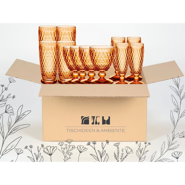 Villeroy & Boch Geschirr-Set Boston coloured apricot Geschenkbox Summerparty 12tlg, Kristallglas