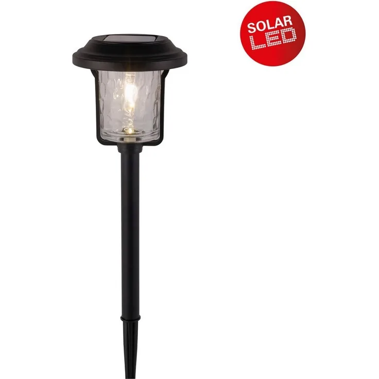 näve LED Solarleuchte Simon, Tageslichtsensor, LED fest integriert, Warmweiß, Spieß schwarz, strukturierter Glasschirm, H: 54,7cm, Dämmerungssensor