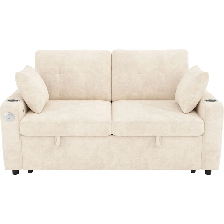 Schlafsofa 141,5x131x83,5 cm in Beige mit Schlaffunktion, LED und USB-Anschluss – Bild 8