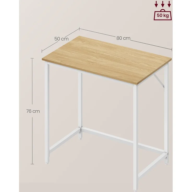 Vasagle Schreibtisch, Computertisch, Bürotisch, für Arbeitszimmer, Schlafzimmer, 50 x 80 x 76 cm, natureichenfarben-perlweiß LWDDE038W70 – Bild 4