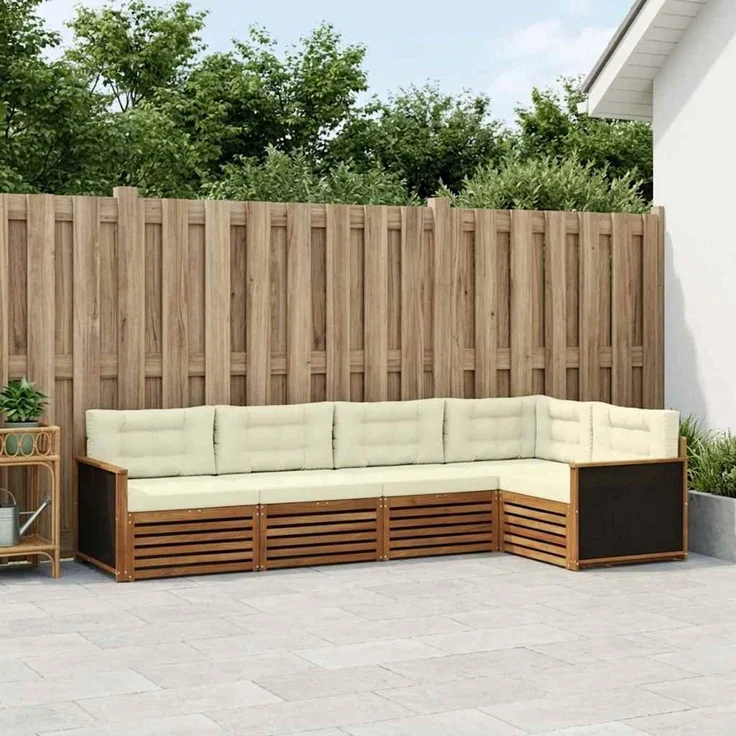 vidaXL Outdoor-Sofagarnitur 5 stk. Natur und Creme Polyester 3383343 – Bild 1