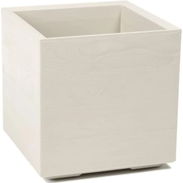 LAMELA Pflanzkübel mit Rollen 40 cm, 36L – Blumentopf aus Kunststoff in Holzoptik – Übertopf mit Wasserablauf – Modern für Innen & Außen - Wetterfest & Pflegeleicht, Beige – Bild 2