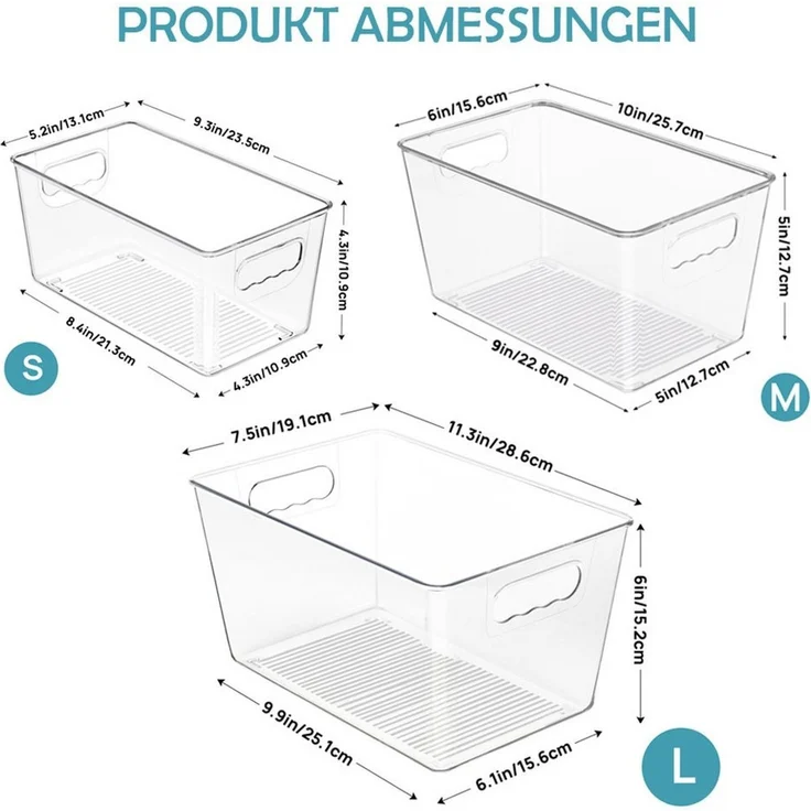 TUWENA Organizer Kühlschrank Organizer 6er Set, Stapelbare Küchen Organizer BPA Frei (6 St), Aufbewahrung Boxen für Einsatz in Kühlschränken, Schränken, Schubladen – Bild 2