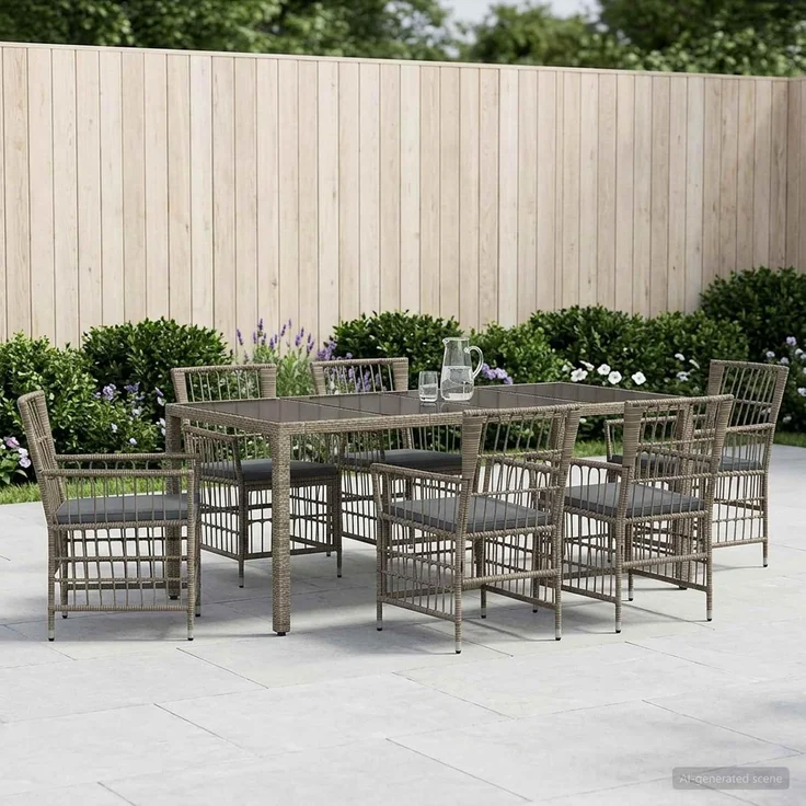 vidaXL Outdoor-Essgruppe 7 stk. Grau Poly-Rattan 3448942 – Bild 2