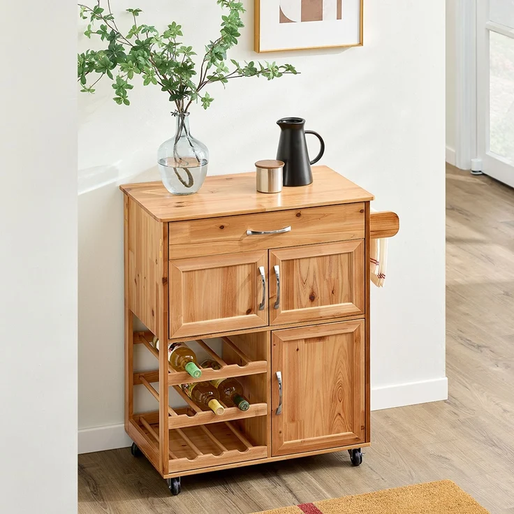 SoBuy FKW45-N Küchenwagen, Massivholz, Lackiert, Hellbraun, 75 x 86 x 38 cm – Bild 6