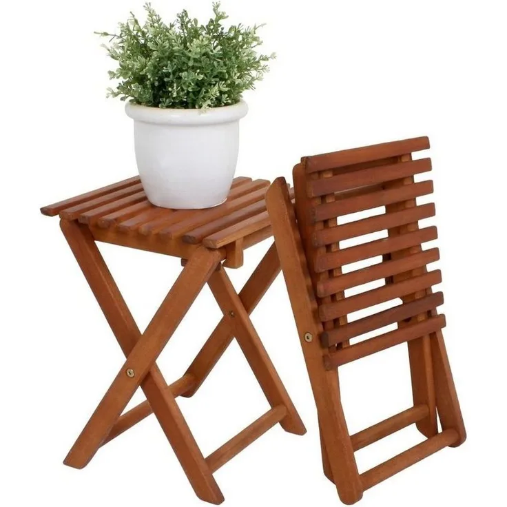 Spetebo Eukalyptus Klapphocker - Blumenhocker Holz Beistelltisch Gartenhocker Holzhocker