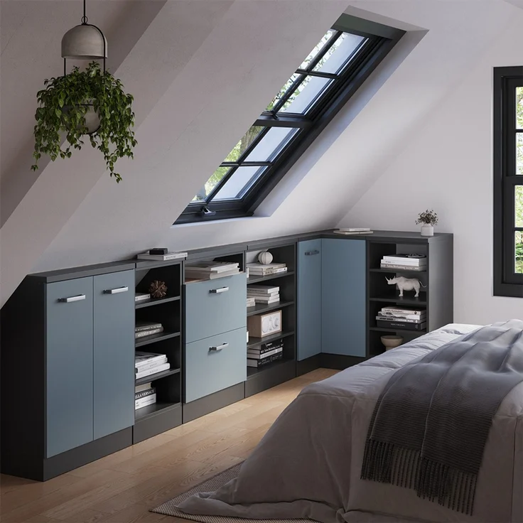Eck-Küchenschrank für Dachschrägen R-Line Blau-Grau 75.6 cm mit 1 Tür Vicco – Bild 6