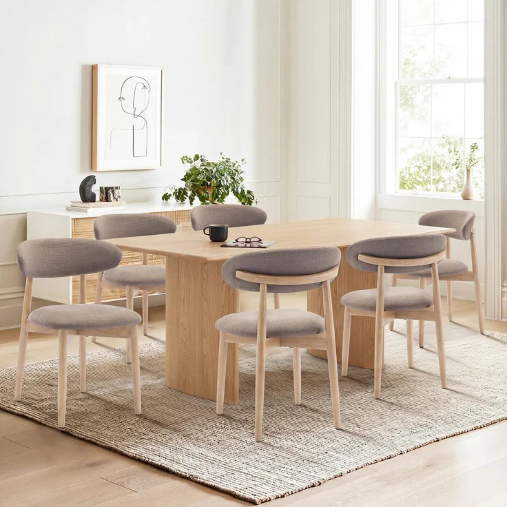 COLAMY Küchenstuhl Esszimmerstühle 6er Set, Moderne Polsterstühle mit Fester Rückenlehne, Stoffbezug, ideal für Esszimmer, Küche, Restaurant, Holzbein in Naturholzfarbe, Kamel