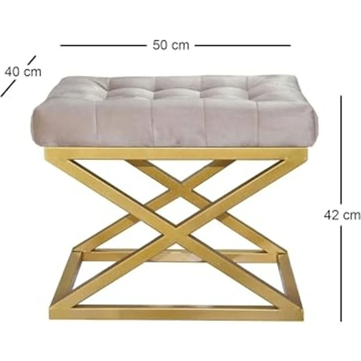 Atelier Del Sofa Stylish Pouffe with Metal Frame, 50 cm Width, 42 cm Height, 40 cm Depth | Soft Polyester Babyface Fabric in Gold & Cream | Perfect for Modern Living Spaces – Bild 2